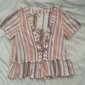 Pink white and blue Striped shirt by Miami size small